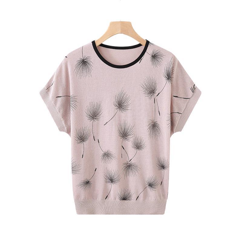 Elegant Ice Silk Knitted Cardigan T-shirt for Middle-Aged Women