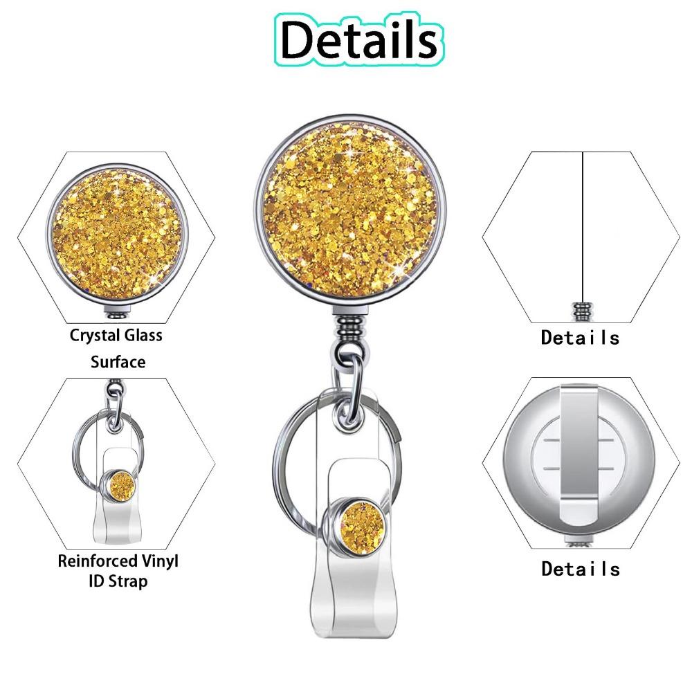 1ks Kulatý třpytivý flitrový navíječ na odznak, zatahovací držák na odznak, držák na ID kartu pro sestru, lékaře, šňůrka, klíčenka, kancelářské potřeby