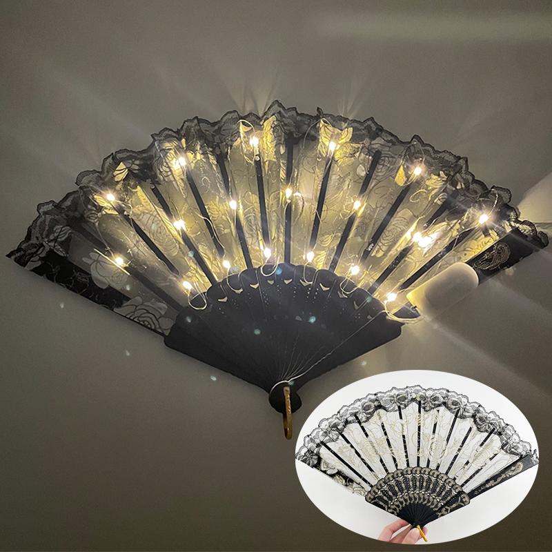LED Luminous Foldable Fan Glow Dancing Hand Fan La Folding Plastic Fan for women girl Party elegant Decoration Supplies