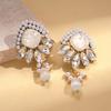 Diamond-encrusted resin imitation pearl geometric rhombus silver needle earrings fashionable and elegant temperament light luxury earrings