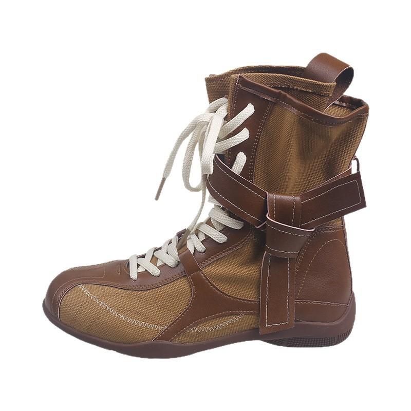 Skinny boots, locomotive boots, fashion lace-up short boots, splicing women's boots, thick-soled short tube, rad new versatile beauty