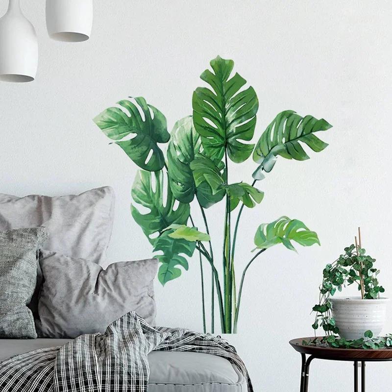 Large Tropical Green Plant Leaves Wall Sticker Home Room Decor Palm Decal PVC Mural