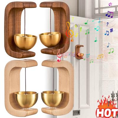 1-4PCS Hanging Magnetic Brass Doorbell Doorbell Solid Wooden Doorbell Wireless Jingle Bell Entrance Door Bell Pendant Home Decor