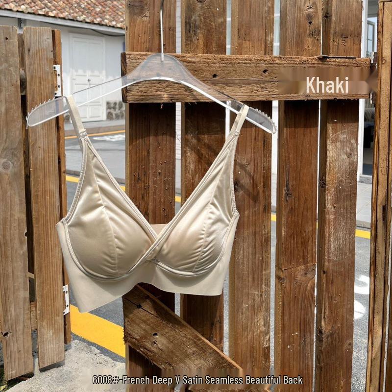 French Satin Seamless Deep V Bra with Side Support & Comfort