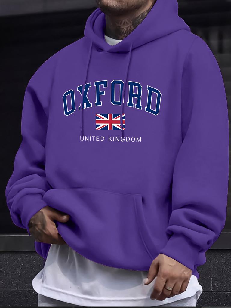 Oxford United Kingdom Letter and Flag Print Men'S Tracksuit Street Loose Hoodie Sport Autumn Sweatshirt Long Sleeved Casual Top