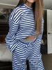 European-American Women's Striped Long Sleeve Top & High Waist Pants Set - Autumn 2025 Fashion Casual Wear.