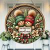 Gingerbread Couple Christmas Decor Round Wooden Hanging Plaque Festive Wall Sign Rustic Holiday Ornament for Front Door Home Party Supplies