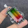 Bi-Color Tourmaline Handmade 925 Sterling Silver Jewelry Pendant 2.60" d1V51
