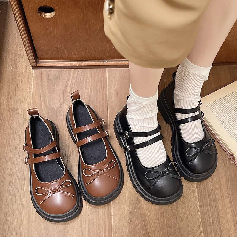Fashion “Sweet School - Style” Patent - Leather Mary Janes, Double - Strap & Bow Decorated Chunky Heels, Ideal for Daily & JK Outfits