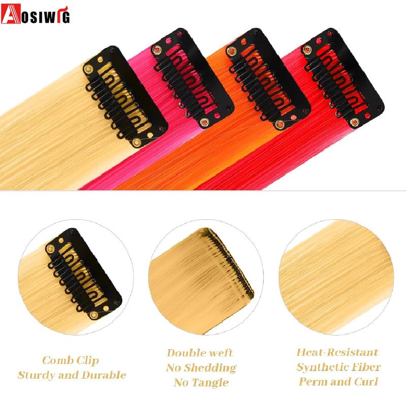 Aosiwig 2 STÜCKE Clip-In Haarverlängerungen Bunte Party-Highlights Gerade Regenbogen-Haarteile Festival Halloween Cosplay Für Frauen Mädchen