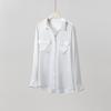 Women's Long Sleeve Heavyweight Mulberry Silk Square Neck Shirt - 2026 Spring Collection, White