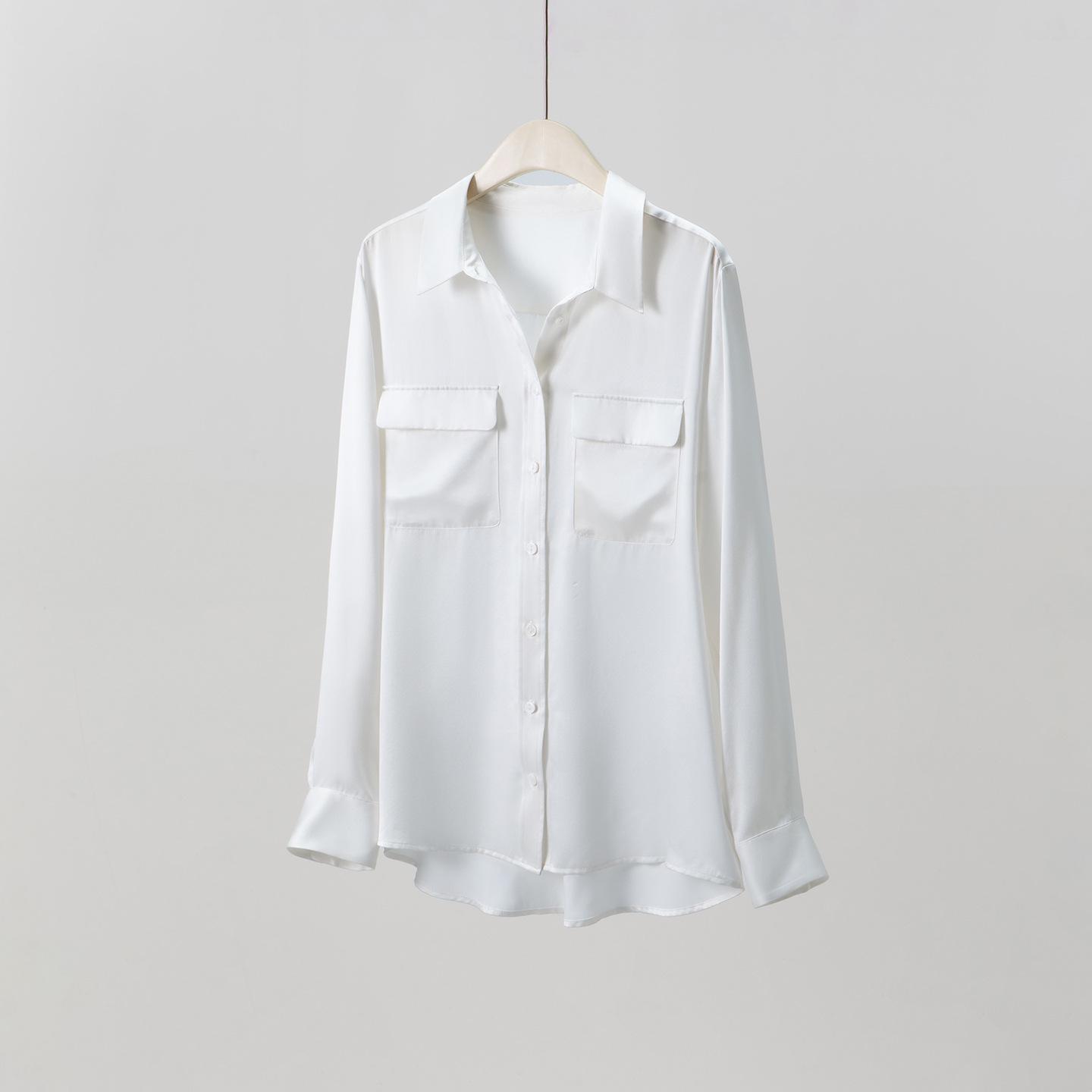 Women s Long Sleeve Heavyweight Mulberry Silk Square Neck Shirt - 2026 Spring Collection, White Extra Large белый