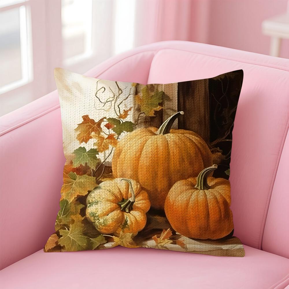 Fodera Cuscino Riscaldante Zucca Fodera Cuscino in Lino Naturale Stampa Double-Sided Cuscino Decorativo per Divano Arredamento Casa Regalo