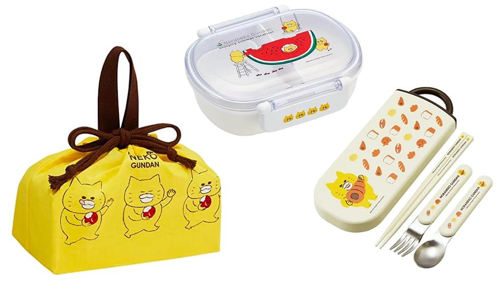 Skater Noraneko Gundan 23 Antibacterial Dishwasher Safe Soft Lid Tight Lunch Oval 360ml Trio Set Lunch Drawstring Noraneko Gundan Kids Set Box, Shape,