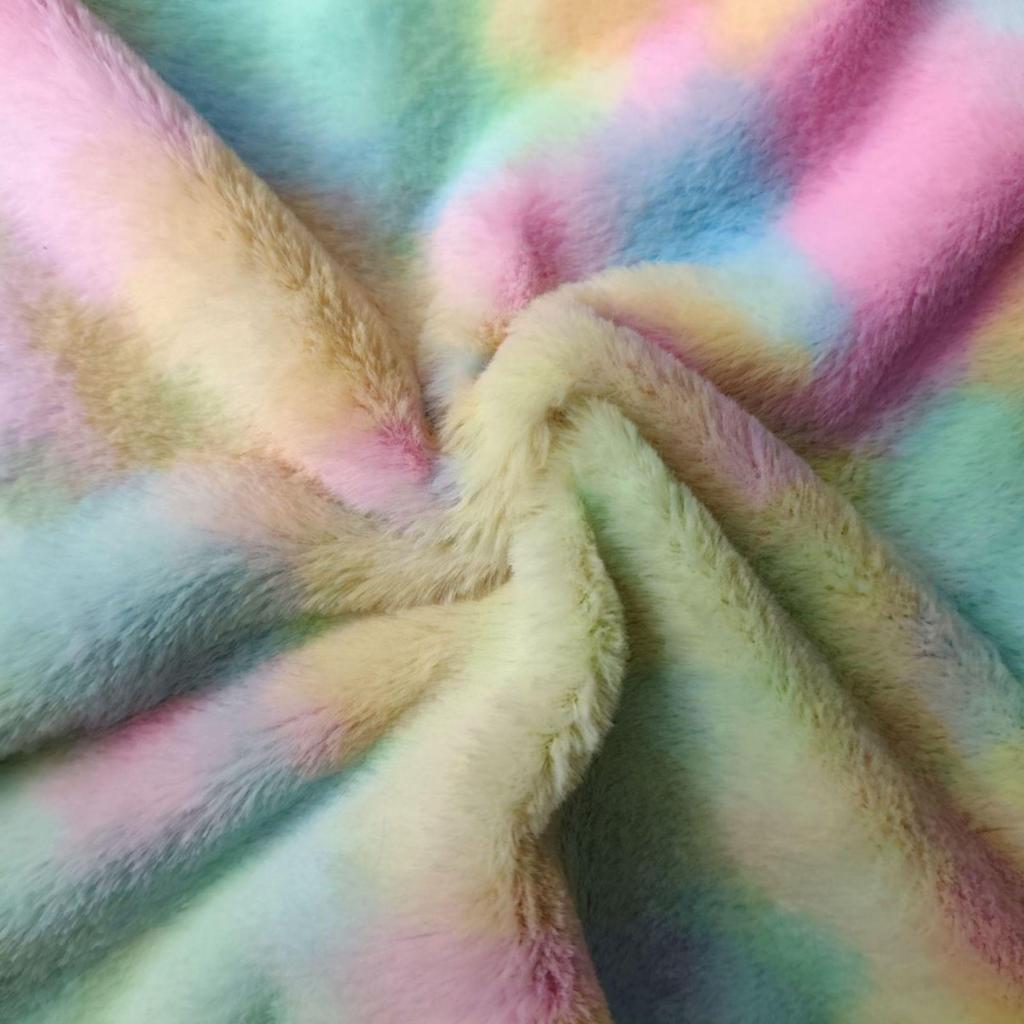 Colorful Tie-Dye Rabbit Fur Print Plush Fabric, 10mm - Ideal for Toy and Clothing Design