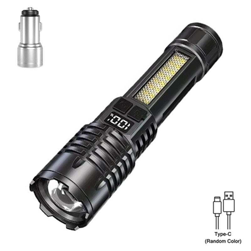 High Power LED COB Flashlight Built-in Large Capacity Battery Rechargeable Torch For Outdoor Camping Emergency Zoom Lantern