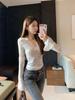 In-Stock V-Neck Lace Long-Sleeve Shirt - Autumn New Style Hot Girl Fit