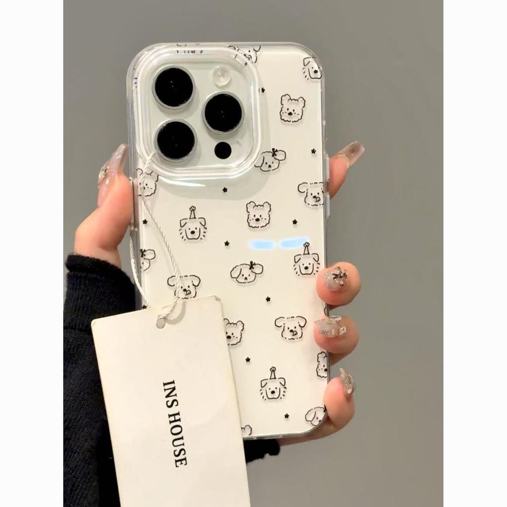 Korean cute line puppy iPhone17/16promax mobile phone case for Apple 15 white background imd1412