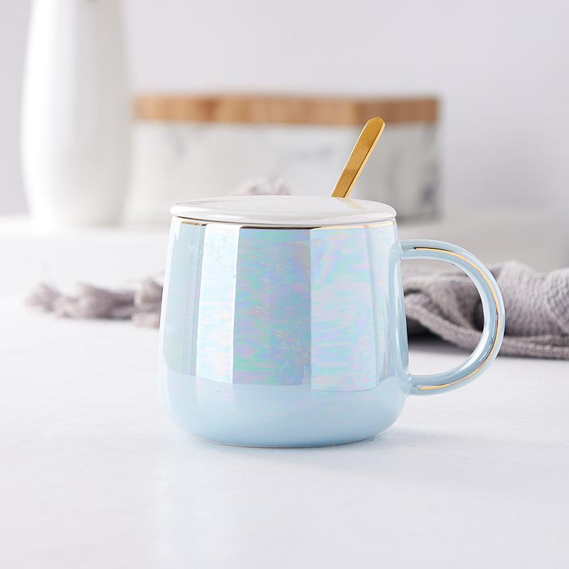 High-Value Ceramic Water Cup With Lid And Spoon, Household High Temperature Resistant Office Small Fresh And Simple Wind Cup