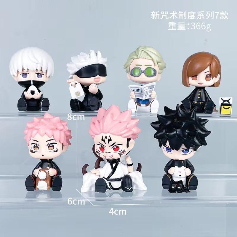 Qversion 7Pcs Jujutsu Kaisen Cartoon Character Gojo Satoru Kugisaki Nobara Kawaii Model Desktop Ornaments Dolls Children'S Gifts