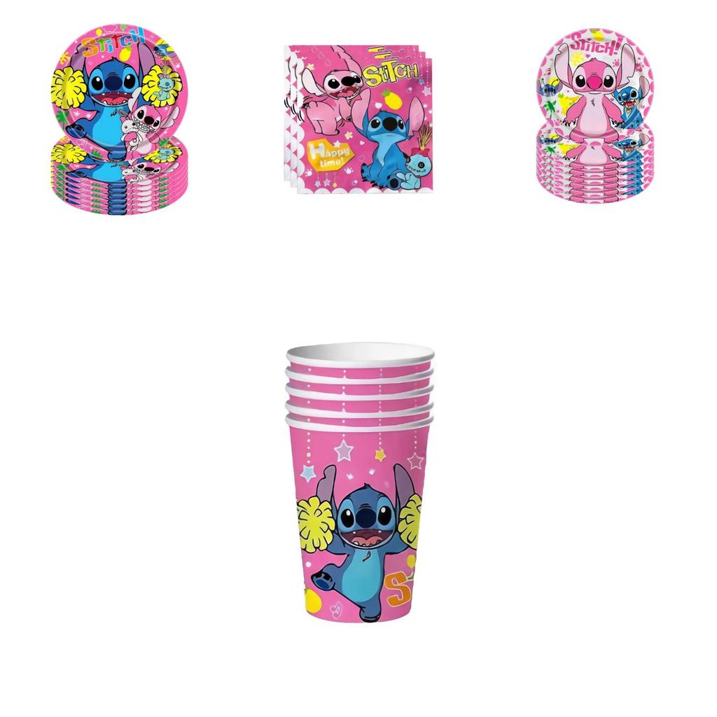 Lilo Stitch Party Supplies Set With Paper Plates Cups Napkins Tablecloth For Kids Birthday Decor
