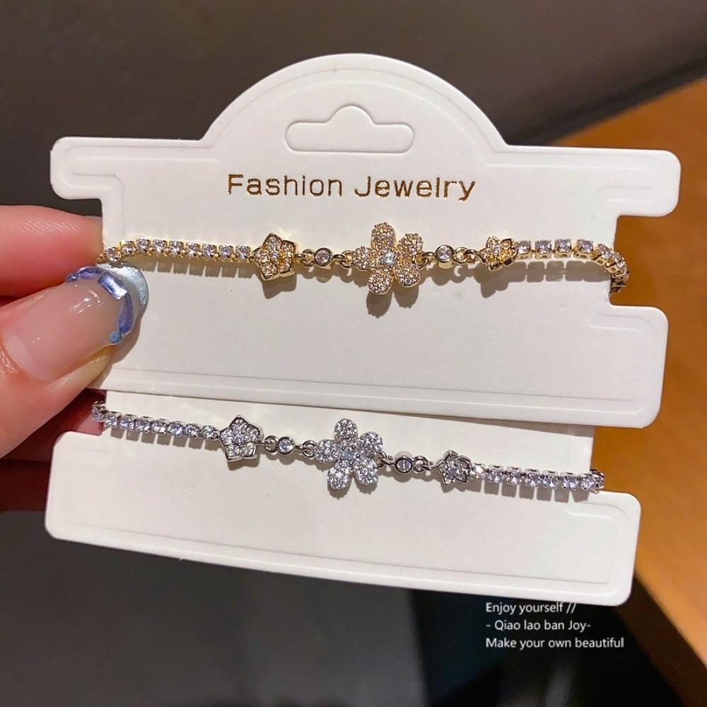 Adjustable Flower Bracelet Sparkling Zircon Exquisite Metal Pull-out Bracelet Crystal Pull Handmade Zircon Bracelet