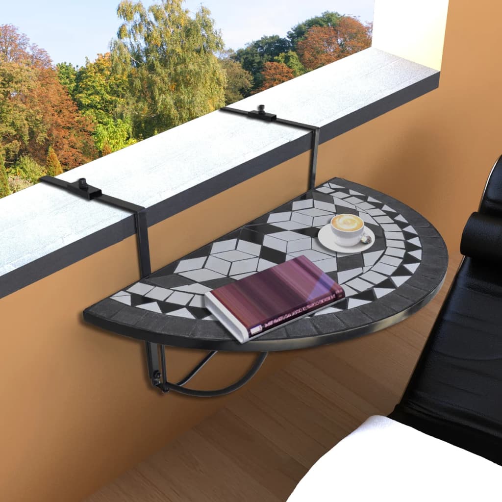 Balcony Hanging Table Mosaic Black and White