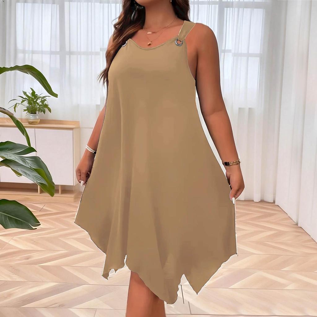 Women's Plus Size Casual Loose Fit Round Neck A Line Strapless Sleeveless Dress