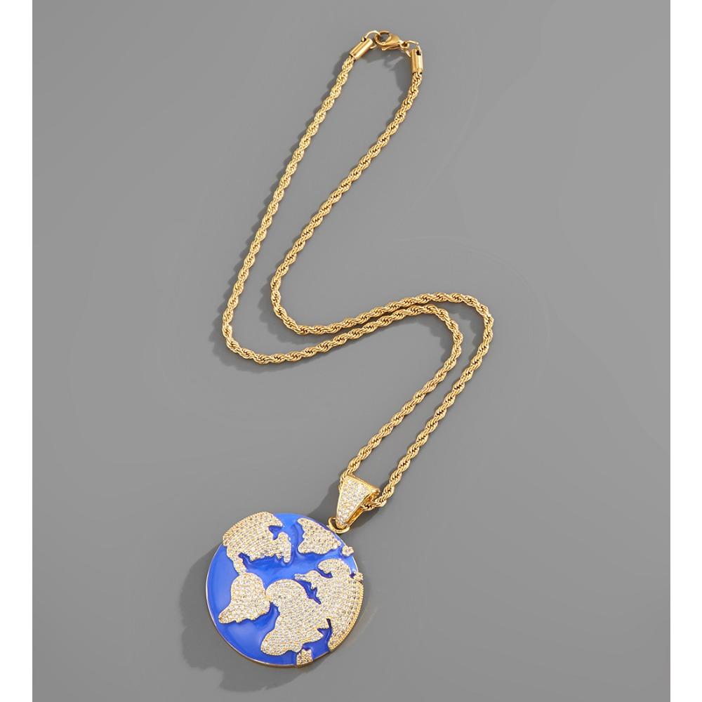 New Jewelry Copper Micro Inlaid Zircon Earth Pendant Necklace Rapper