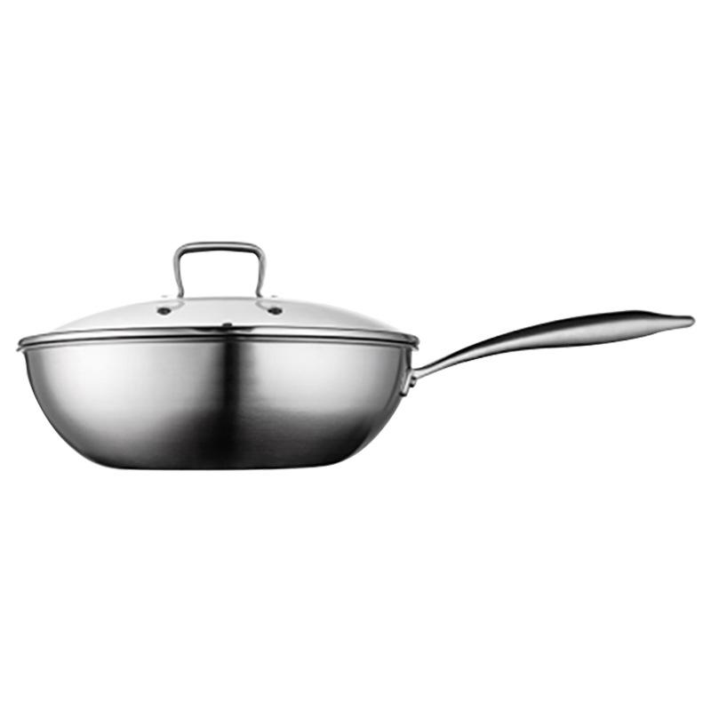 

Вок из нержавеющей стали 304 с композитным дном, подходит для газа и индукции, сковорода с ручкой