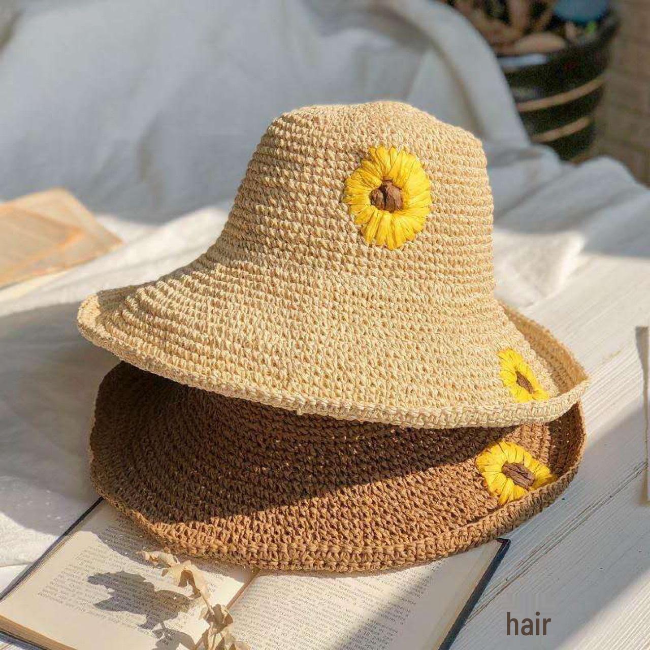 

Spring/Summer Women s Handmade Crochet Daisy Sun Hat - Lightweight, Breathable, Foldable, Sun Protection, Versatile, Fisherman Style Yellow Pot Hat (Beige)