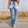Fashion Women's Slim Fit Flared Casual High Waist  Blue Jeans With Pockets