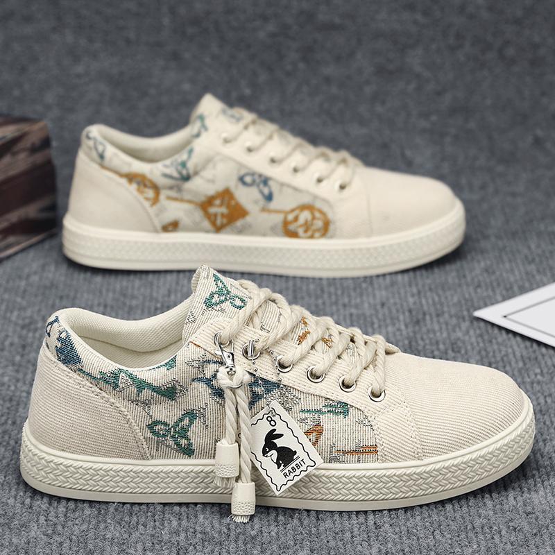Youth Casual Cricket Shoes Fashion Trend Board Skateboard Canvas Lace-Up Sneakers Couples' Fashionable Graffiti Print Skate Shoe