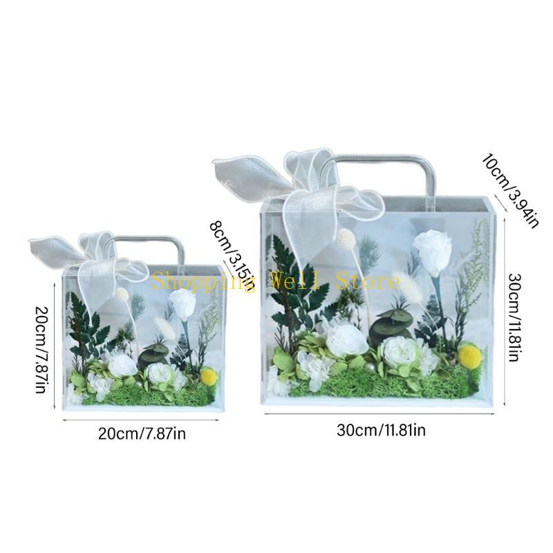 KX4B Acrylic Flowers Bag Packagings Box Transparent Flowers Box With Handle Holiday Gift Bag