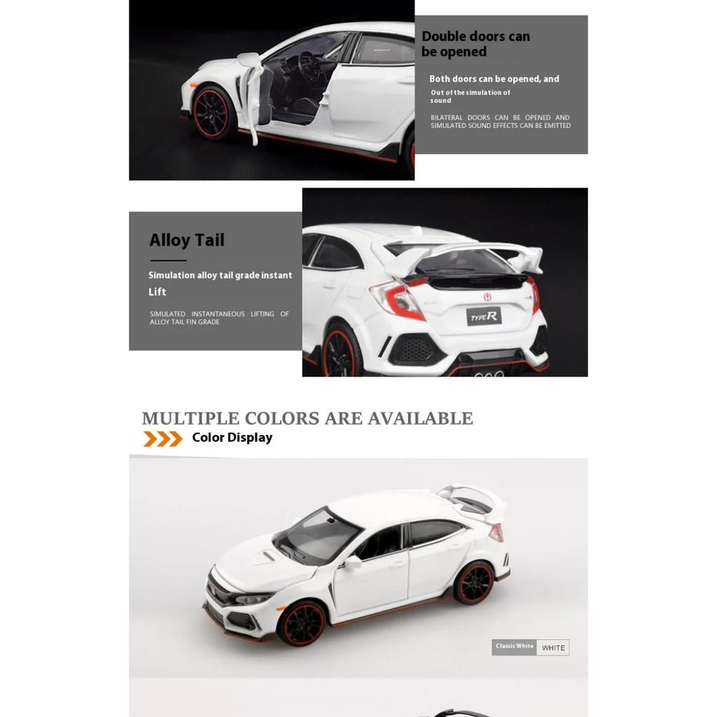 1/ 32 Scale Honda TYPE-R Alloy Car Model Diecasts Toy with Sound and Light Vehicles Decoration Toys for Kids Gift