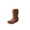 Fashion Western Boots Women Cow Suede Fashion Skin Lining Round Toe Ladies Street Sewing Boot Khaki Brown 5cm Block Heeled Ankle Boots