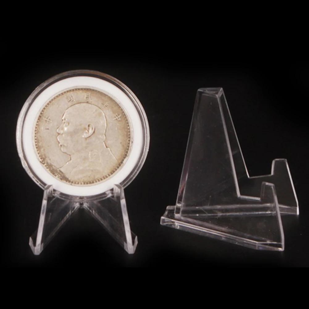 10pcs Clear Acrylic Coin Display Stand Holders Small Easel Rack  Card Commemorative Coin Capsule Holder Support Display Stand