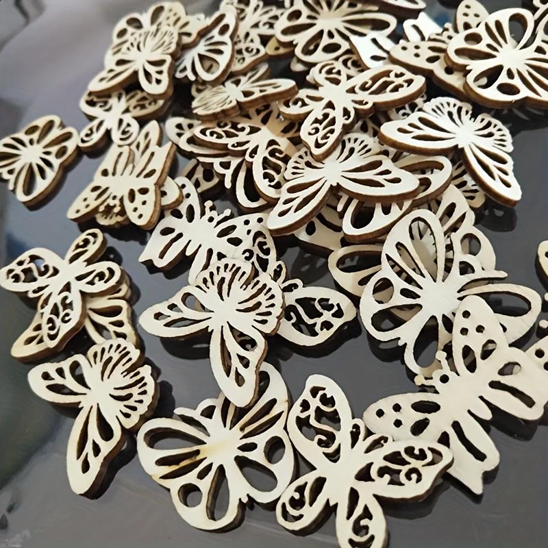 50pcs Laser Cut Butterfly Decoration, Hollow Unfinished Wood Decoration, DIY Painting Graffiti Ornaments, Wooden Craft