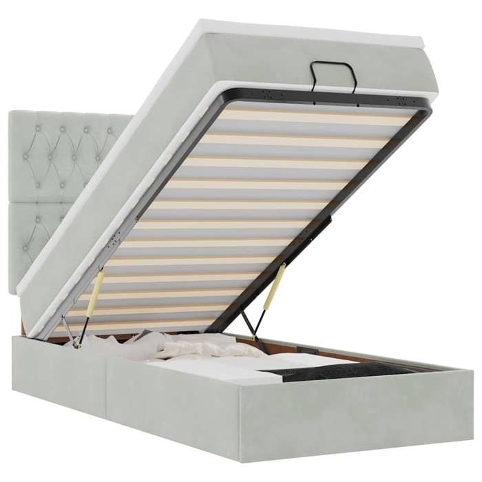 VidaXL Ottoman Bed Frame and Mattress Light Grey 90x190 Cm Velvet, Bed Frame, Upholstered Bed Frame, Bed Frame 3313511