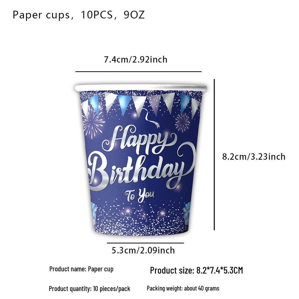 Cross-border Blue Birthday Party Set: Fireworks Print Plates, Flags & Napkins.
