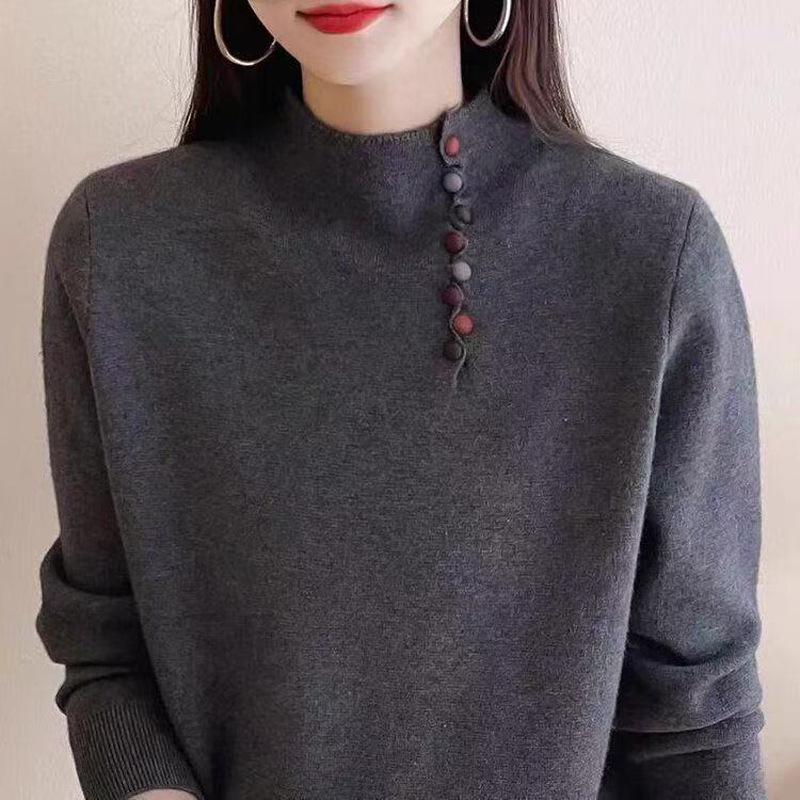 Plus Size Women's Sweater: Half High Neck, Ideal for Spring, Autumn, Winter – Versatile Knitted Layer for Belly Coverage