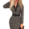 2025 European Autumn/Winter V-Neck Long Sleeve Printed Sexy Dress for Women