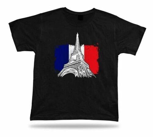 T SHIRT Paris France Flag Big Eiffel Tower War On Terror Red White and Blue