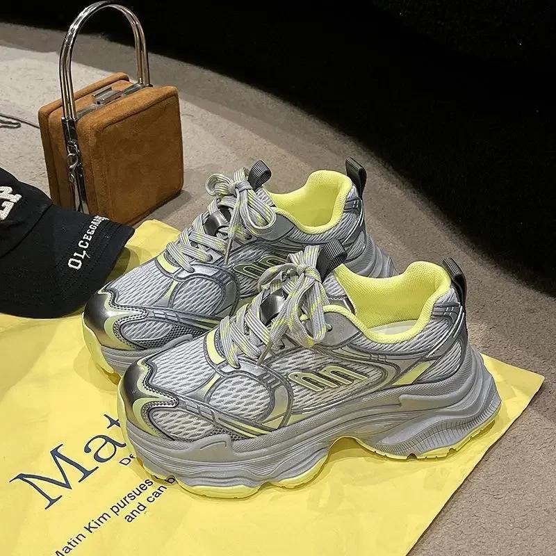 

Новые кроссовки на толстой подошве для отца Женские цветные сетчатые дышащие удобные универсальные повседневные спортивные туфли 35