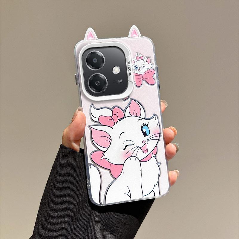 KEYSION Cute Ear Cartoon Case for OPPO A3 A3X 5G A5i with Lanyard Soft Silicone+PC Shockproof Phone Cover for OPPO A40 A40m