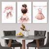 3 Warm and Romantic Ballet Shoes Decoration Paintings Pink Bow Rose Pattern Canvas Paintings Living Room Bedroom Children's Room