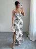 Import and Export, European and American Women's Clothing Suspender Flower Slim Split Dress