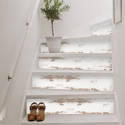 Stair Sticker Wood Grain Retro Pattern Old Effect Printing Stair Sticker Moisture-Proof Wallpaper Self-Adhesive