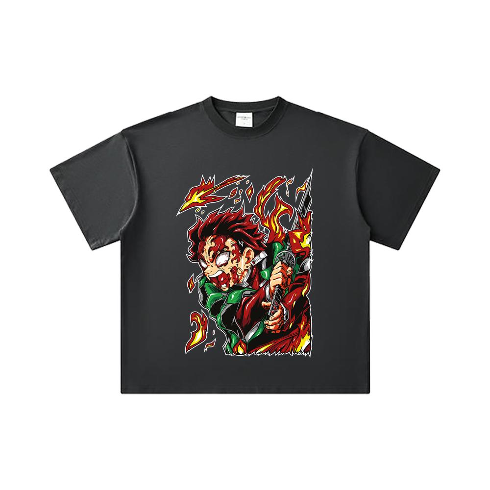 260 GSM Double Yarn 32 Count 100% Cotton Demon Slayer V101 Tanjiro Print Unisex Heavy Cotton T Shirt