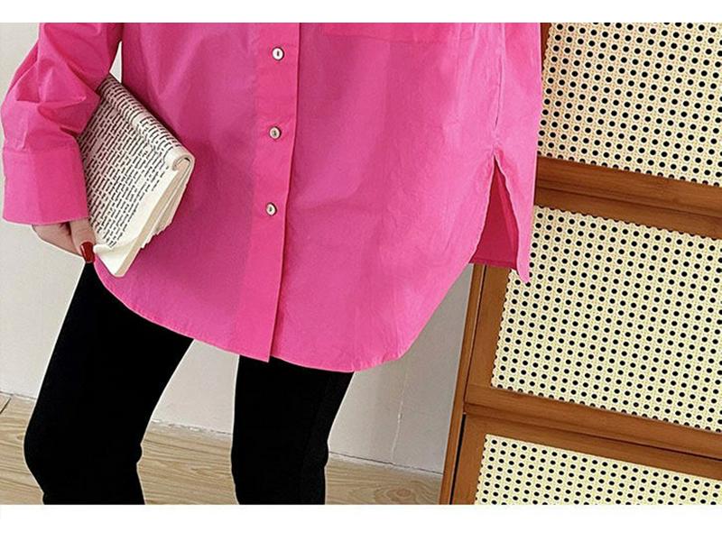 Rose Red Cotton Long-Sleeve Women's Shirt: Loose Fit, Slimming, Fashionable, Skin-Brightening - 2026 Spring Collection, Perfect for Commuting.